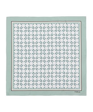 MOONBAT FURLA シルク100% モノグラム柄 スクエアスカーフ ライトグリーン