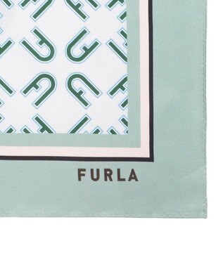 MOONBAT FURLA シルク100% モノグラム柄 スクエアスカーフ ライトグリーン