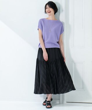 ANY 【ウエストゴム】モールストライプティアードスカート ブラック