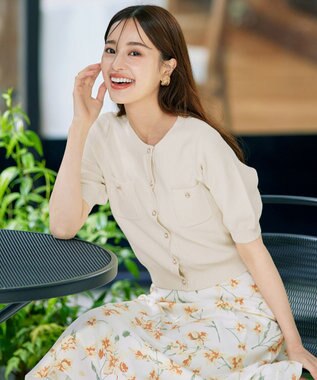 Tiaclasse 【洗える】鹿の子柄ニットショートカーディガン オフホワイト