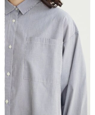 Green Parks 胸元ポケットイージーケアストライプシャツ Dark Navy