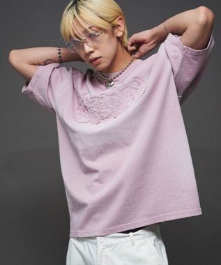 WEGO 【ユニセックス着用ITEM】ダメージアップリケグラフィックT（SS） ピンク