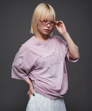 WEGO 【ユニセックス着用ITEM】ダメージアップリケグラフィックT（SS） ピンク