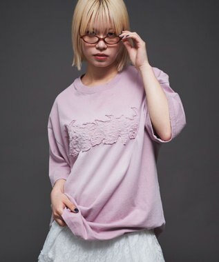 WEGO 【ユニセックス着用ITEM】ダメージアップリケグラフィックT（SS） ピンク