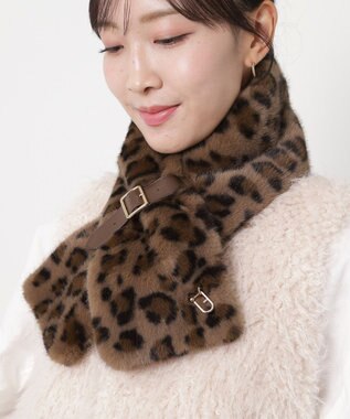 MOONBAT FURLA（フルラ）ベルト差し込みファーティペット アーチロゴ フェイクファー ダークブラウン