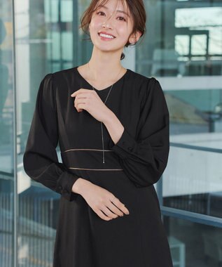 Tiaclasse L パイピングフレアワンピース ブラック