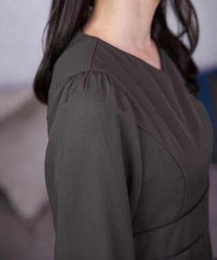 Tiaclasse L パイピングフレアワンピース チャコールグレー