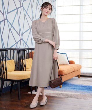 Tiaclasse L パイピングフレアワンピース ベージュ