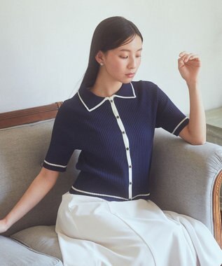 earth music&ecology 【予約】リブニットカーディガン ネイビー