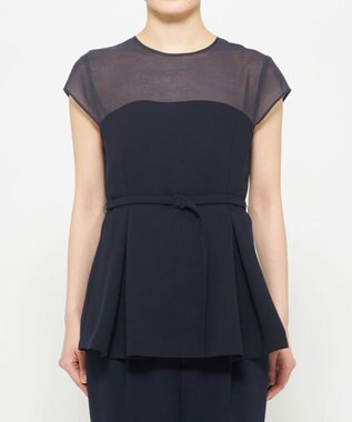 uncrave ウォッシャブルダブルクロス ビスチェブラウス(フレンチスリーブ) ネイビー