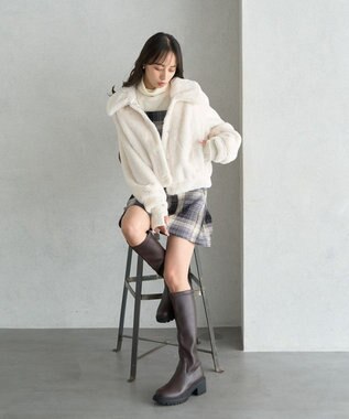 earth music&ecology ファーショートコート アイボリー