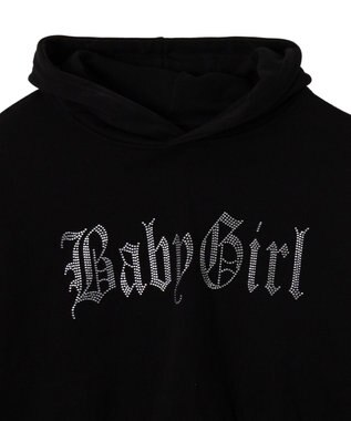 WEGO ラインストーンショートプルパーカー ブラック