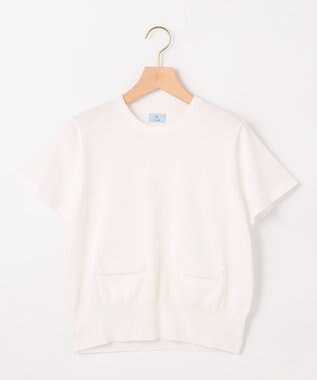 組曲 S 【洗える・6色展開】ポケット付き 半袖ニット アイボリー系