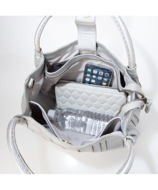 UNBILLION ピークスピーク PEAKS PEAK / ソフトレザーマルチストライプラウンド2wayバッグ シルバー