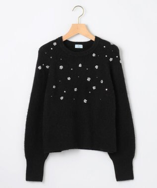 組曲 【WEB限定】モヘヤブレンド ビジューライク刺繍ニット ブラック系