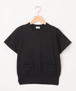 組曲 S 【洗える・6色展開】ポケット付き 半袖ニット ブラック系