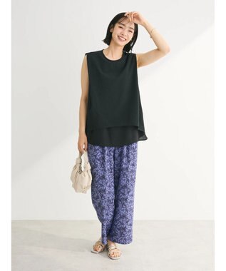 Green Parks 異素材レイヤードノースリーブブラウス Black