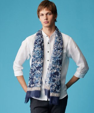 JOSEPH ABBOUD 【キングサイズ・麻100％・軽い・涼しい】 モイスチャーリネンバンドカラーシャツ ホワイト系