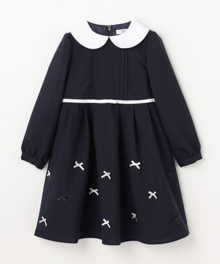 ANY KIDS 襟付き リボン 長袖ワンピース ネイビー