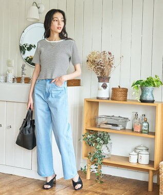 WEGO 【洗える/SML】コンパクトリブT ホワイトボーダー