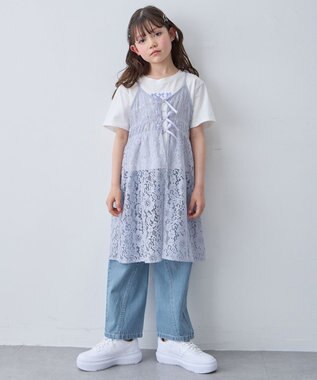 ANY KIDS 【2点セット】Tシャツ×レース キャミソールチュニック ホワイト