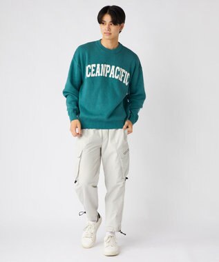 OP／FILA 【ocean pacific】サガラ刺しゅうロゴクルーニット/メンズ ダークブルー