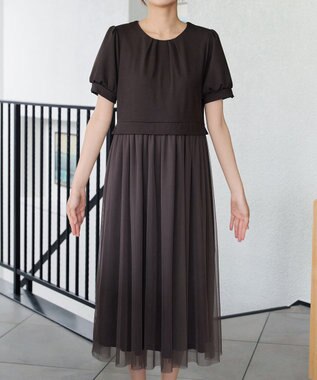 Tiaclasse L バックパールチュールワンピース ブラウン