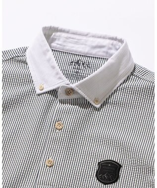 JOSEPH ABBOUD MOUNTAIN 【吸水速乾・釦ダウン・男女兼用】メッシュストライプサッカーポロシャツ ブルー系1