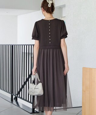 Tiaclasse L バックパールチュールワンピース ブラウン