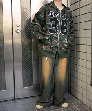 WEGO ナンバリングビッグジップパーカー 柄1