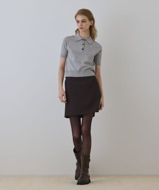 GRACE CONTINENTAL バイカラーポロニットトップ グレー