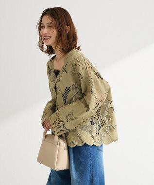 Green Parks レースカーディガン Khaki