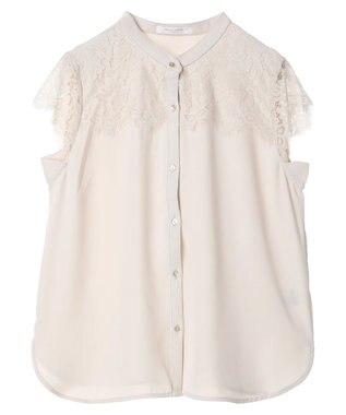 Green Parks 胸元レースフレンチスリーブブラウス Off White