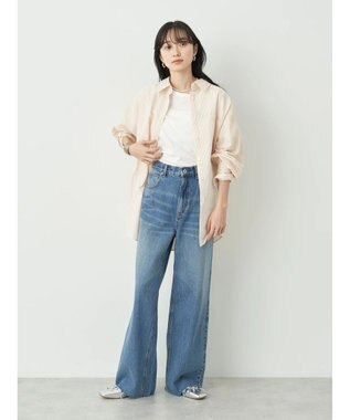 earth music&ecology ウ゛ィンテージ加工セルフカットワイドデニム Medium Indigo