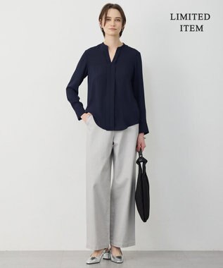 ICB 【新色追加・WEB限定】BackSatinAmunzen キーネックブラウス ネイビー