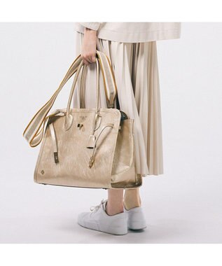 A.D.M.J. 【牛革】クラックメタル/イタリアンレザー前金具付トートL プラチナ