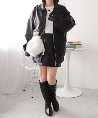 WEGO ファー巾着チェーンショルダー ホワイト