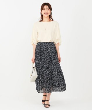 ANY SIS 【洗える】クリスタルプリーツフラワー スカート ブラック系