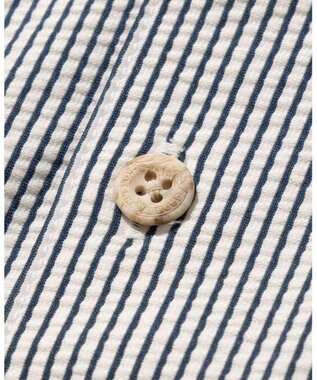 JOSEPH ABBOUD MOUNTAIN 【吸水速乾・釦ダウン・男女兼用】メッシュストライプサッカーポロシャツ ブルー系1