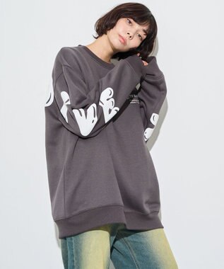 WEGO 【ユニセックス着用ITEM】ストレートラインロゴグラフィックプルオーバー ブラック中濃色