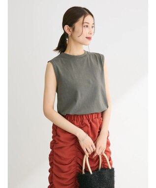 Green Parks ・Ｄｏｕｂｌｅ　Ｆｌａｇｓ　ピグメント加工ノースリＴＥＥ Charcoal Gray