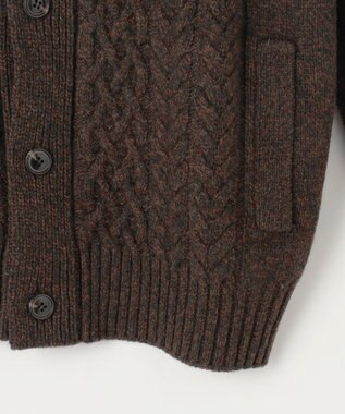 JOSEPH ABBOUD 【イタリア糸使用/軽く暖かい】 ラムウールケーブル柄ショールカラーカーデ カーキ系
