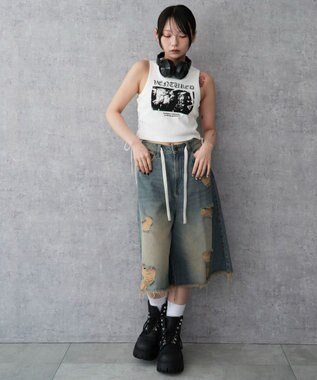 WEGO サイドレースアップグラフィックタンク ホワイト