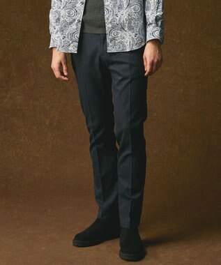 JOSEPH ABBOUD 【キングサイズ・ウエストも伸びる!オーガニックコットン使用】ムリネへリンボンストレッチ パンツ ネイビー系