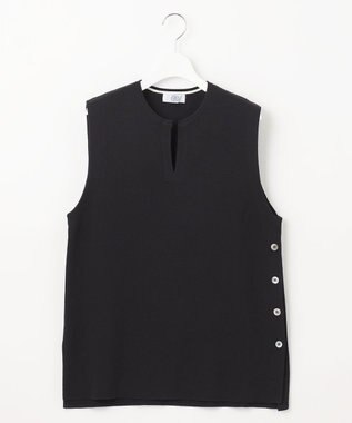 J.PRESS LADIES 【洗える】COTTON ACETATE キーネック ニット ベスト ブラック系