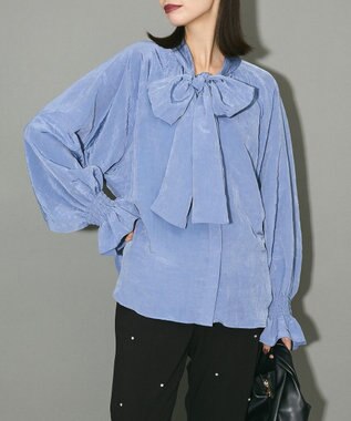 Green Parks ボウタイリボンブラウス Blue