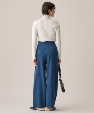 自由区 S 【セットアップ対応・洗える】レーヨンストレッチニットワイド パンツ リッツブルー系