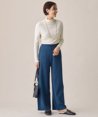 自由区 S 【セットアップ対応・洗える】レーヨンストレッチニットワイド パンツ リッツブルー系