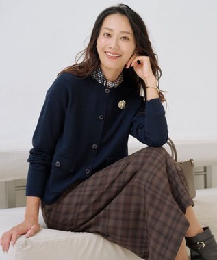 J.PRESS LADIES L WORETED WOOL BLEND カーディガン ネイビー系