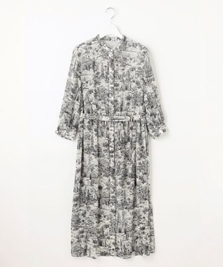 自由区 L 【洗える】ランドスケーププリント ワンピース モノトーン